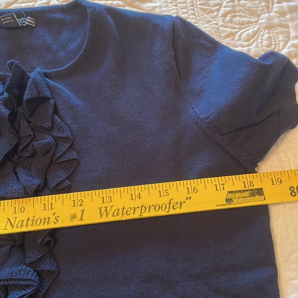 American Living Navy Blue Cotton Blend Ruffled Short Sleeve Sweater Size Large - Picture 3 of 5